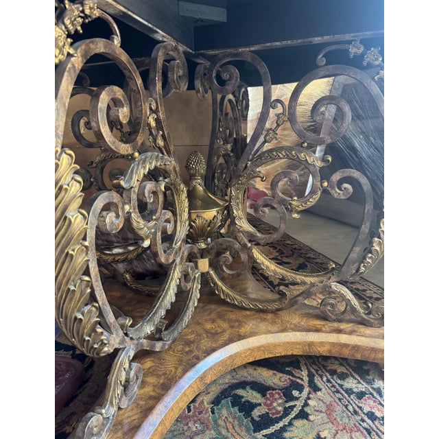 Early 20th Century Maitland Smith Gilded Empire Revival Marble-Top Center Table With Bronze & Burl Wood Base and 4 Regency Style Chairs For Sale - Image 5 of 12