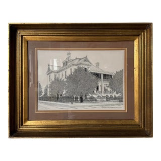 1975 Ed Jader “The John H. Robinson Home – Austin, Texas 1888” Limited Edition Architectural Print, 18/50, Framed For Sale