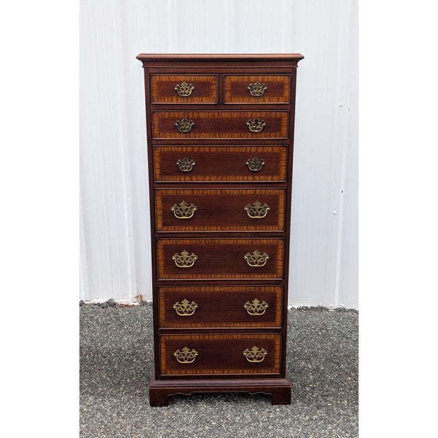 Wood Mid 20th Century Drexel Georgian Lingerie Chest With Chippendale Brass Pulls For Sale - Image 7 of 13