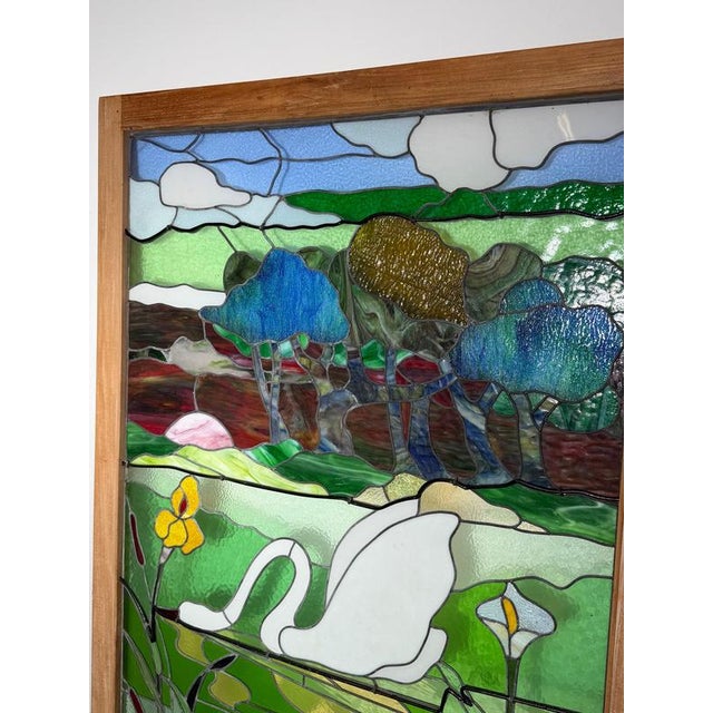 Large Stained Glass Panel with Swan Landscape For Sale - Image 6 of 7