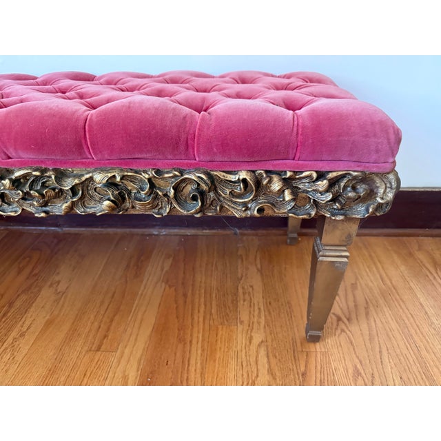 French Vintage Hollywood Regency Style Dorothy Draper Archlace Design Tufted Bench For Sale - Image 3 of 11