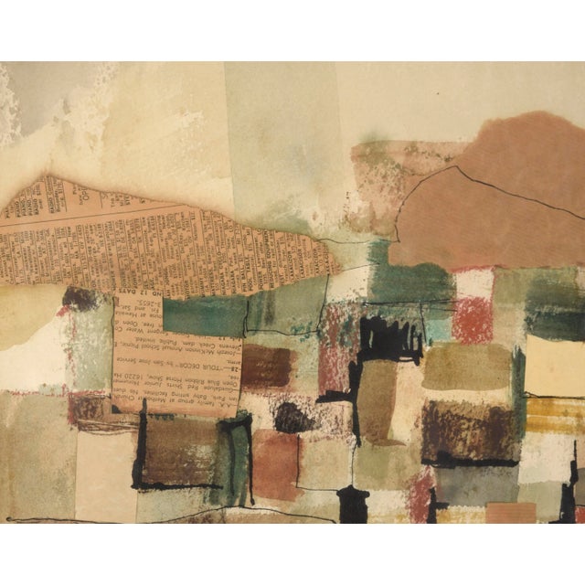 Paper Mid 20th Century Patchwork Abstracted Landscape Mixed-Media Drawing, Framed For Sale - Image 7 of 11