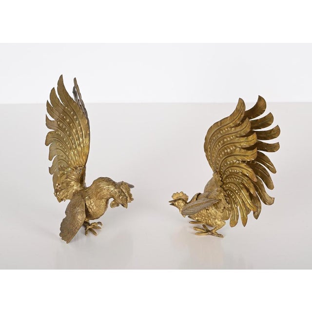 Italian Gold Plated Fighting Cockerel Ornaments, 1960s, Set of 2 For Sale - Image 9 of 16