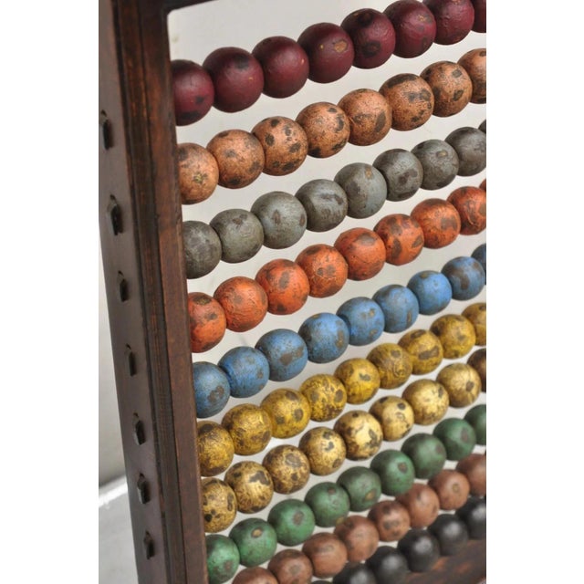 Large Vintage Mongolian Wooden Math Abacus With Painted Wooden Balls For Sale - Image 4 of 9