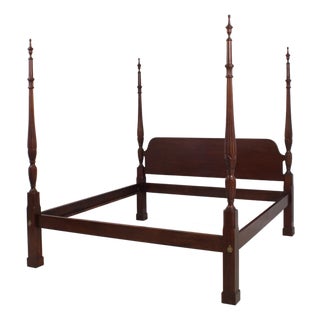 Rice Carved King Size Carved Mahogany Poster Bed For Sale