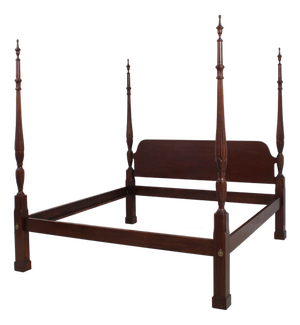 Rice Carved King Size Carved Mahogany Poster Bed