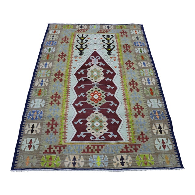 1970s Tribal Style Handmade Oushak Kilim Rug For Sale
