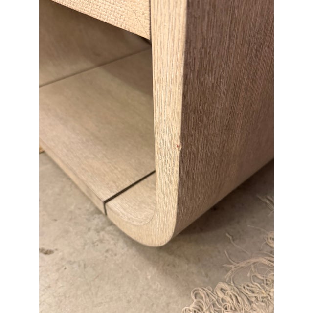 Modern Linen Wrapped Wood and Shellac 2 Drawer Nightstands With Metal Accents by Hooker Furniture Co, Signed a Pair For Sale In Miami - Image 6 of 11