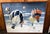 X- large, vintage mid-century modern oil painting depicting hot air balloons drifting through a cloudscape. The signature...