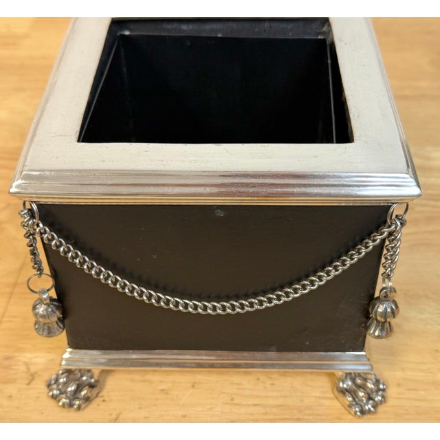 Neoclassical Pair Russian-Style Neoclassical Silverplated Bronze & Leather Paw Feet Cachepots For Sale - Image 3 of 12