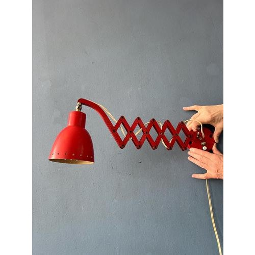 Mid-Century Modern Red Hala Scissor Wall Lamp For Sale - Image 12 of 13