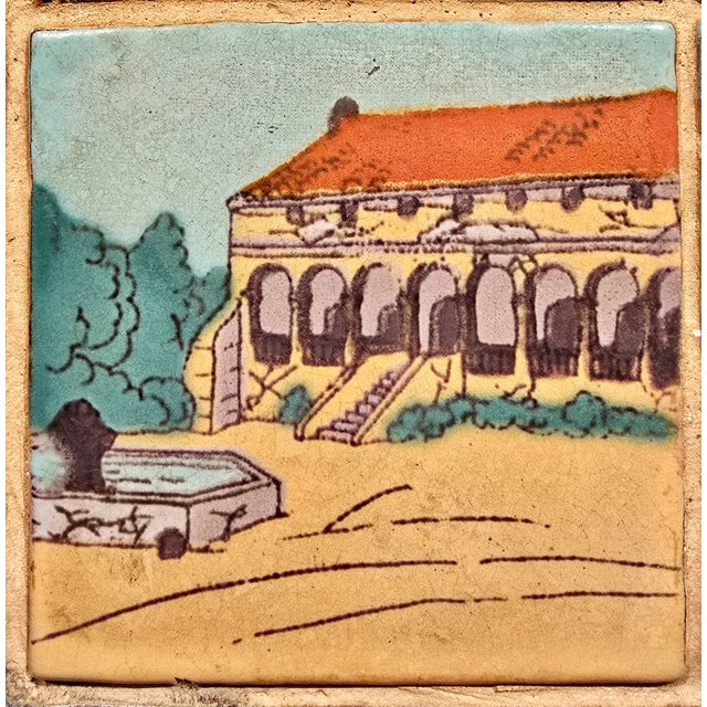 Sky Blue Taylor Tilery –Mission Santa Barbara,1930s Spanish Revival Hand-Painted Tile Panel in Iron Frame For Sale - Image 8 of 12