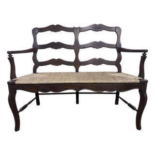 1960s French Country Natural Rush Bench For Sale