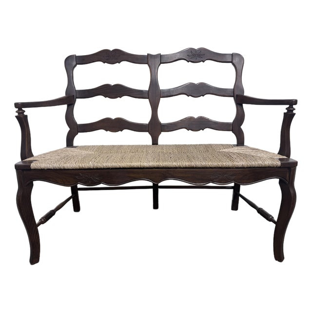 1960s French Country Natural Rush Bench For Sale