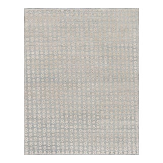 Rug & Kilim’s Modern Block Print Runner Rug in Blue with White Floral Patterns - 3x12 For Sale