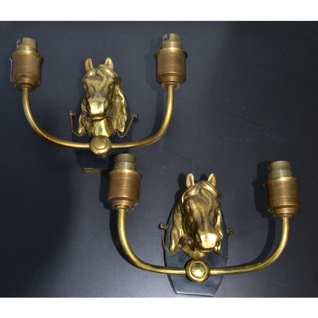 Maison Baguès 2 Arm Horse Head Sconces Wall Lights French Neoclassical 1950 Pair For Sale - Image 10 of 13