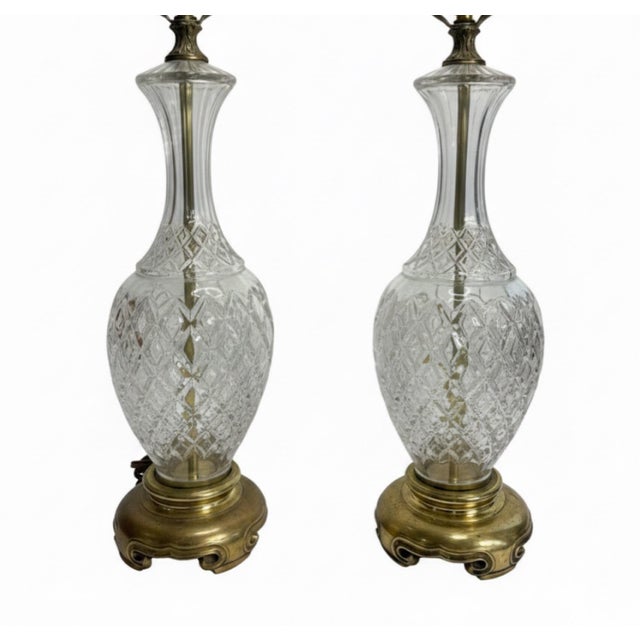 Waterford Vintage Waterford Alana Cut Crystal & Brass Table Lamps - A Pair For Sale - Image 4 of 10