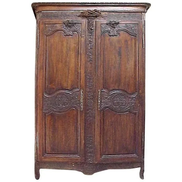 French Country 18th Century French Country Highly Carved Walnut Wedding Armoire For Sale - Image 3 of 10