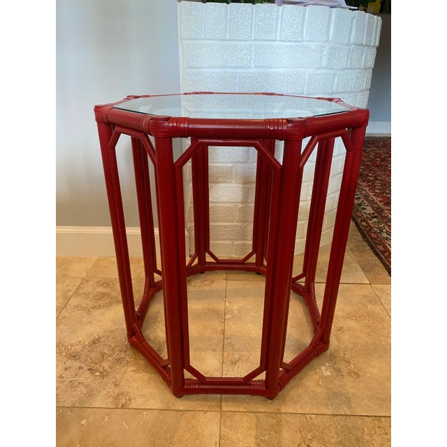 2020s Selamat Octagonal Regeant Rattan Side Table in Antique Red For Sale - Image 5 of 5