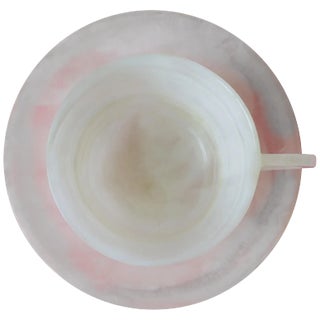 White Onyx Espresso Coffee or Tea Demitasse Cup and Saucer For Sale