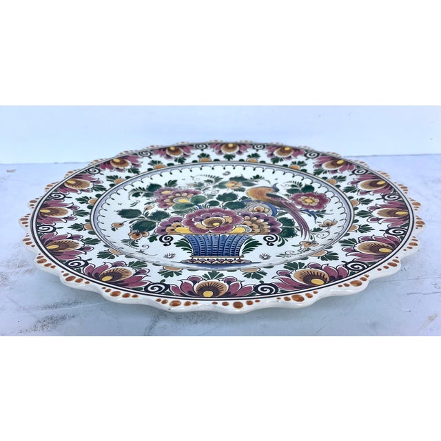 Late 20th Century Vintage Hand Painted Delft Polychrome Scalloped Wall Plate For Sale - Image 5 of 10