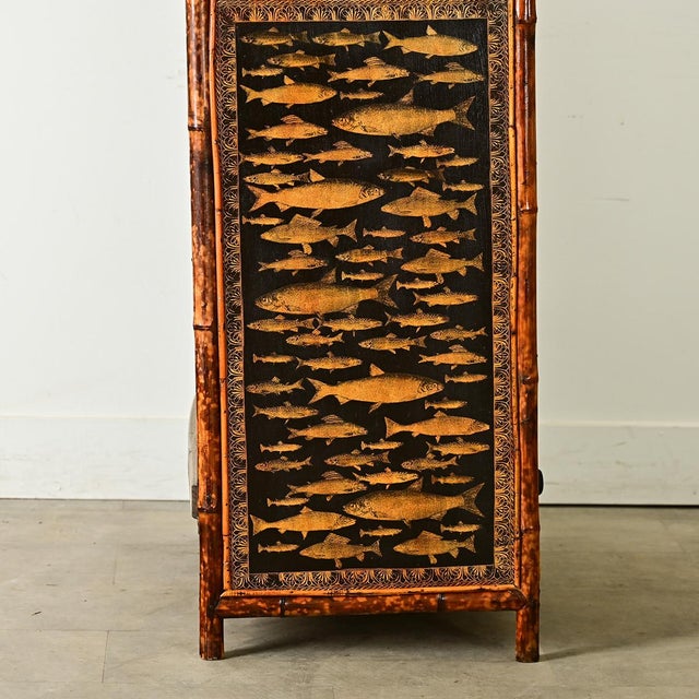 English 19th Century Bamboo & Decoupage Bookcase For Sale - Image 9 of 12
