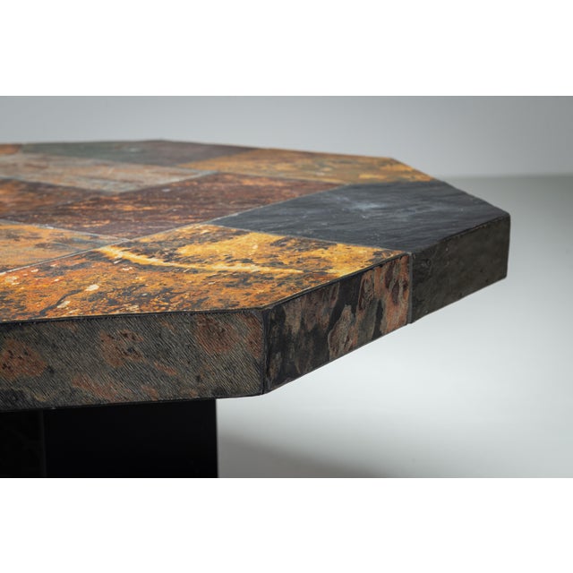 Black Large Octagonal Coffee Table with Multicoloured Slate Top, 1980s For Sale - Image 8 of 13