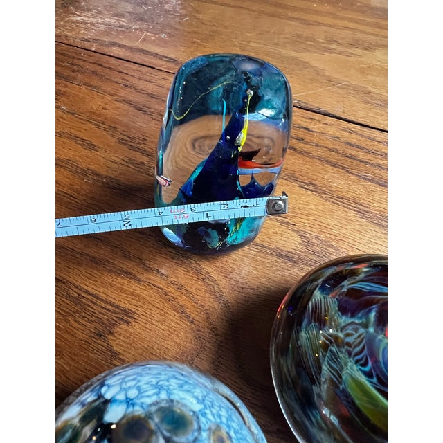 Vintage Trio of Dark Blue and Green Glass Paperweights For Sale - Image 4 of 12