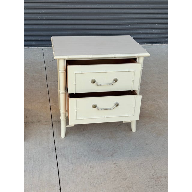 Vanilla Vintage Thomasville Faux Bamboo 2-Drawer Nightstand - Coastal Palm Beach Regency For Sale - Image 8 of 10