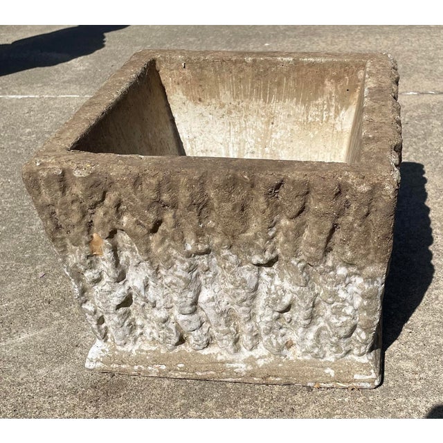 Vintage Aged Brutalist Faux Boi Concrete Planter For Sale - Image 4 of 6