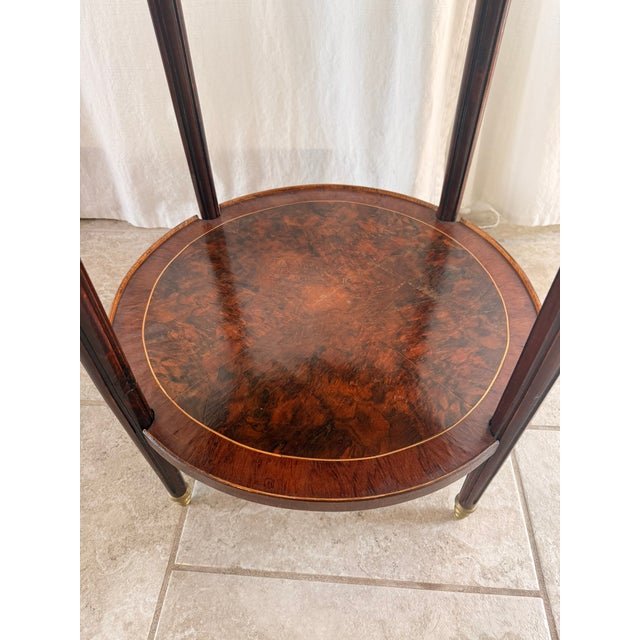 Wood Vintage Neoclassical French Louis XVI Style Two-Tier Round Side Table With Ormolu Mounts For Sale - Image 7 of 18