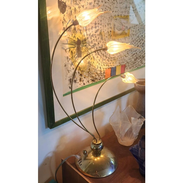 Vintage Murano Table Lamp Aureliano Toso Art Glass Flower Tulip For Sale In Los Angeles - Image 6 of 9