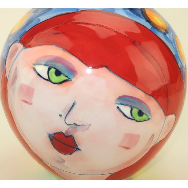 Denise Ford Portrait Decorated Ceramic Faces Vase for Ganz, c.1990 For Sale - Image 11 of 13
