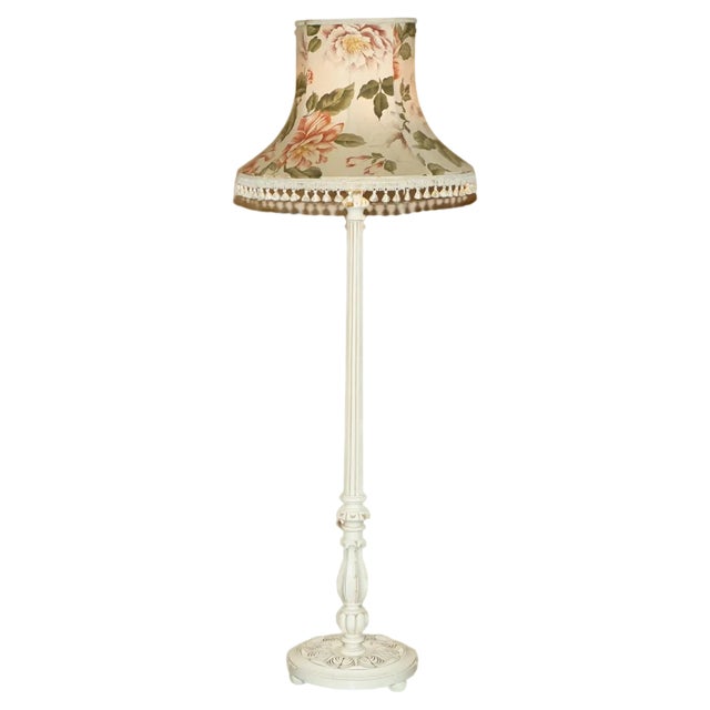 Painted Floor Lamp with Vintage Floral Shade For Sale