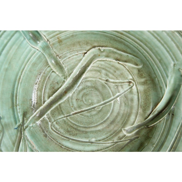 Large Celadon Glazed Ceramic Bowl With Incised Abstract Decoration For Sale - Image 9 of 9