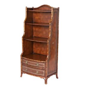British Colonial Style Faux Bamboo and Leather Bookcase