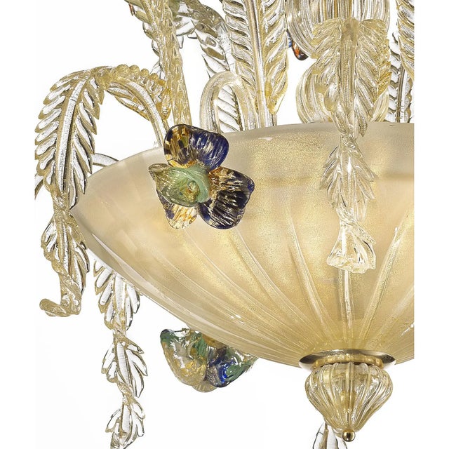 Murano Luxury 21st Century Italian Murano Glass Flower Chandelier – Gold & Clear For Sale - Image 4 of 6