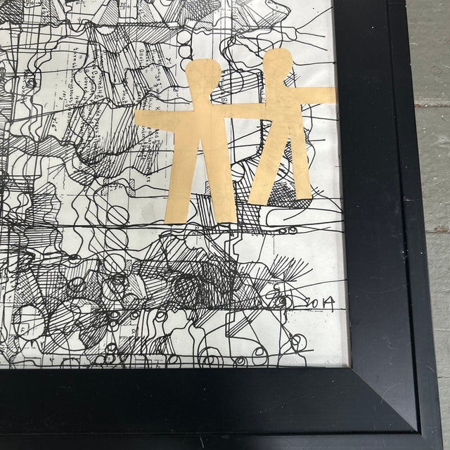 Contemporary original hands across America abstract collage / marker drawing by Wayne Cunningham. Measures 11x14 or...