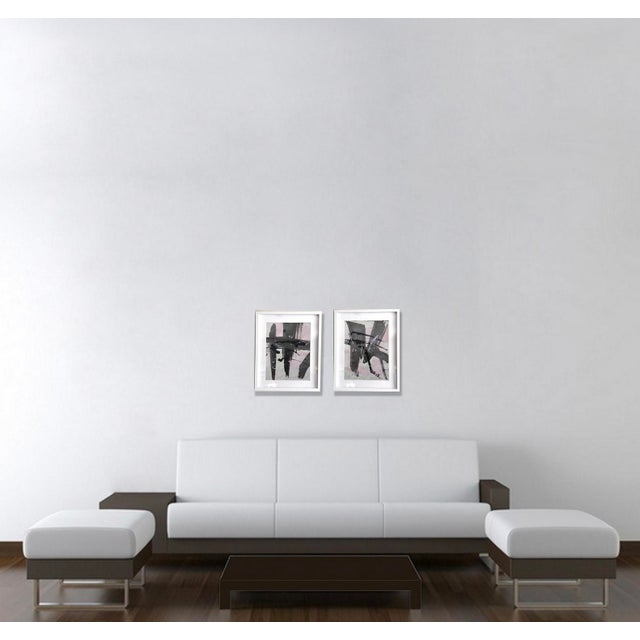 Traction.VII White Framed Abstract Black Strokes on Pink Painting For Sale In Los Angeles - Image 6 of 6