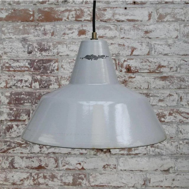 1950s Industrial Dutch Grey Enamel Factory Pendant Lights from Philips For Sale - Image 5 of 6
