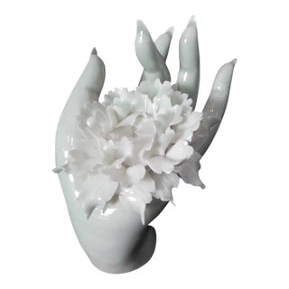 Vintage Chinoiserie Quan Yin Hand Celadon Incense Burner For Sale