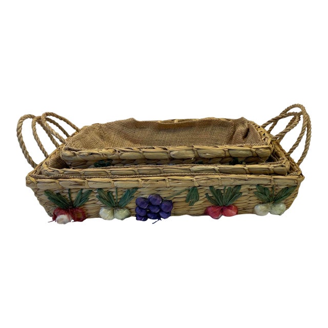 Vintage Nesting Baskets With Fruit Design For Sale