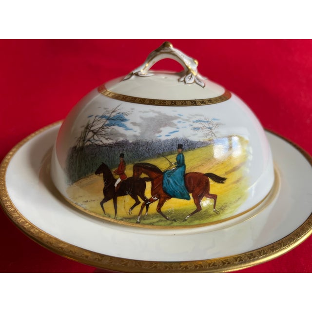 English Antique Minton Porcelain Equestrian Covered Dish With Hand Painted Horses and Riders by J. E. Dean For Sale - Image 3 of 13