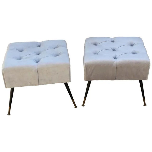 Italian 1950s Velvet Stools - a Pair For Sale In Los Angeles - Image 6 of 6