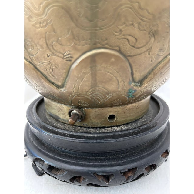 Antique Chinese Bronze Relief Dragon Vase Double Socket Table Lamp For Sale - Image 10 of 12