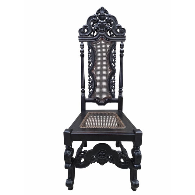 Black Antique Victorian Carved Walnut Caned Throne Chairs by Michigan Chair Company – Set of 2 For Sale - Image 8 of 11