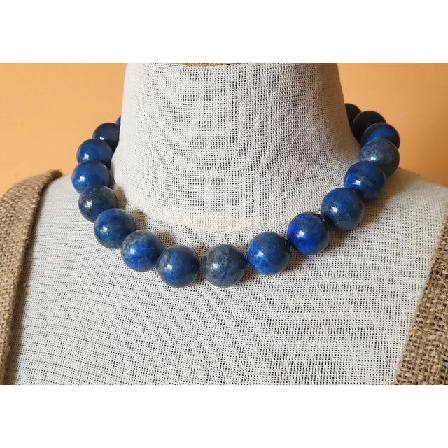 2020s Lapis Lazuli Necklace With Vintage Crystal Clasp, 18" For Sale - Image 5 of 8