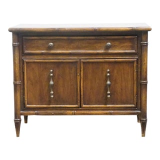 National / Mount Airy Asian Chinoiserie Faux Bamboo 31" Fruitwood Cabinet Nightstand For Sale