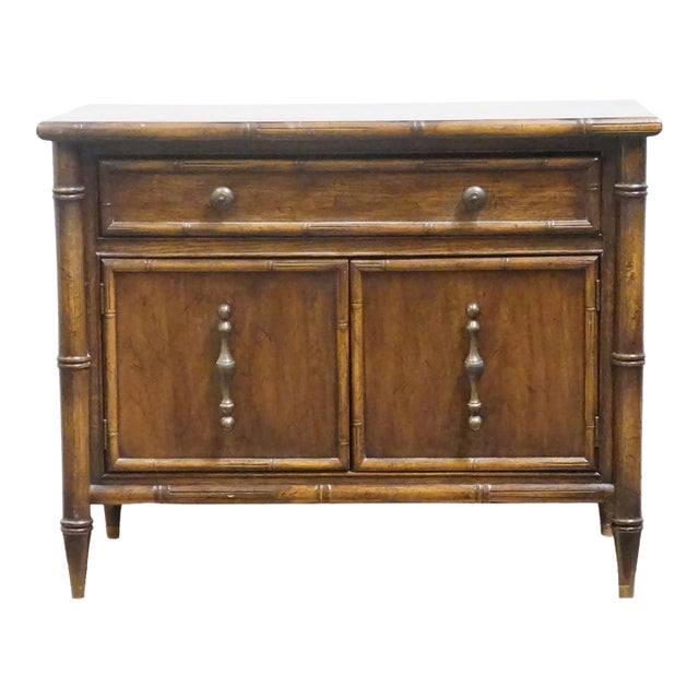 National / Mount Airy Asian Chinoiserie Faux Bamboo 31" Fruitwood Cabinet Nightstand For Sale