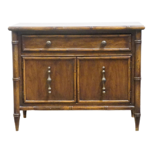 National / Mount Airy Asian Chinoiserie Faux Bamboo 31" Fruitwood Cabinet Nightstand